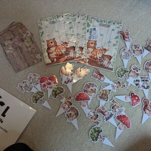 Floral Woodland Forest animal party decor napkins gift bags cupcake toppers